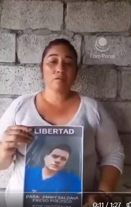 Madre del preso político Jimmy Ghelder Saldaña Penella pide sea puesto en libertad